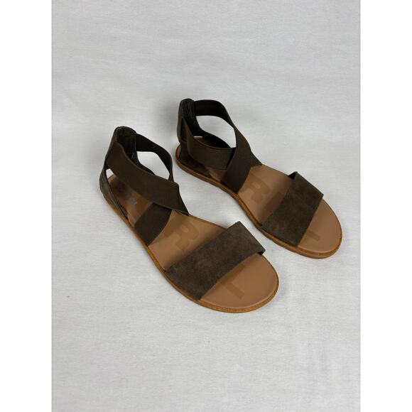 Sorel Women's Ella II Sandal Size 7 olive leather suede elastic flat shoe - Picture 5 of 7